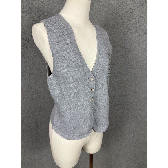 Ultra Flirt Juniors' V-Neck Button-Front Sweater Vest Size Medium Gray NWT's - Picture 3 of 8